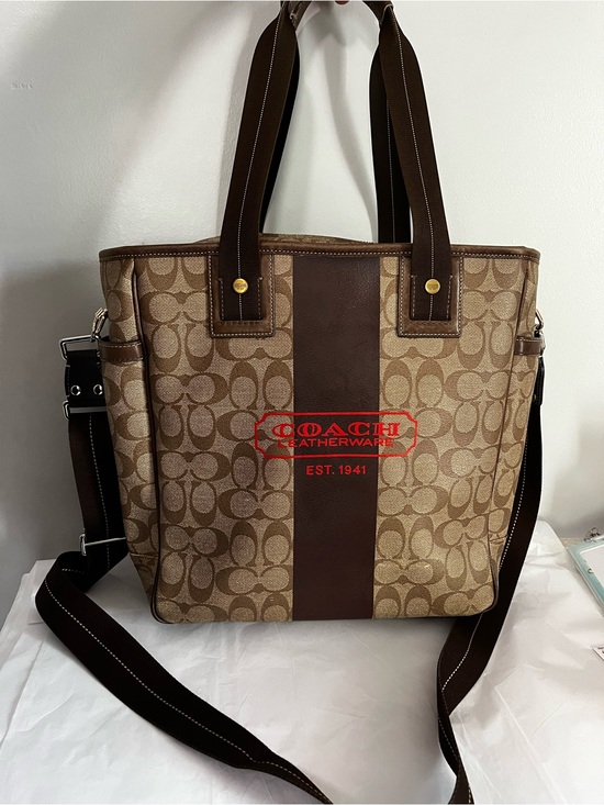 Coach Handbags - Coach Heritage Stripe Signature Tote Bag